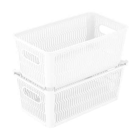 Simplify Slide 2 Stack It Small Storage Tote Baskets in White, 2PK 25934-WHITE